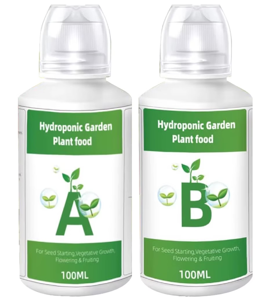 Deux bouteilles de nutriments hydroponiques A et B