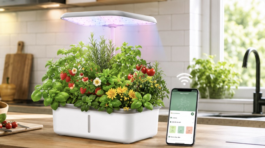 Growly dans une cuisine avec contrôle depuis smartphone